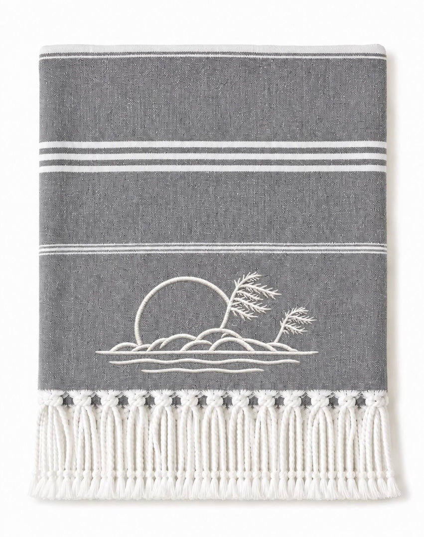 Windswept Pine Sunset -  Grey Turkish Towel